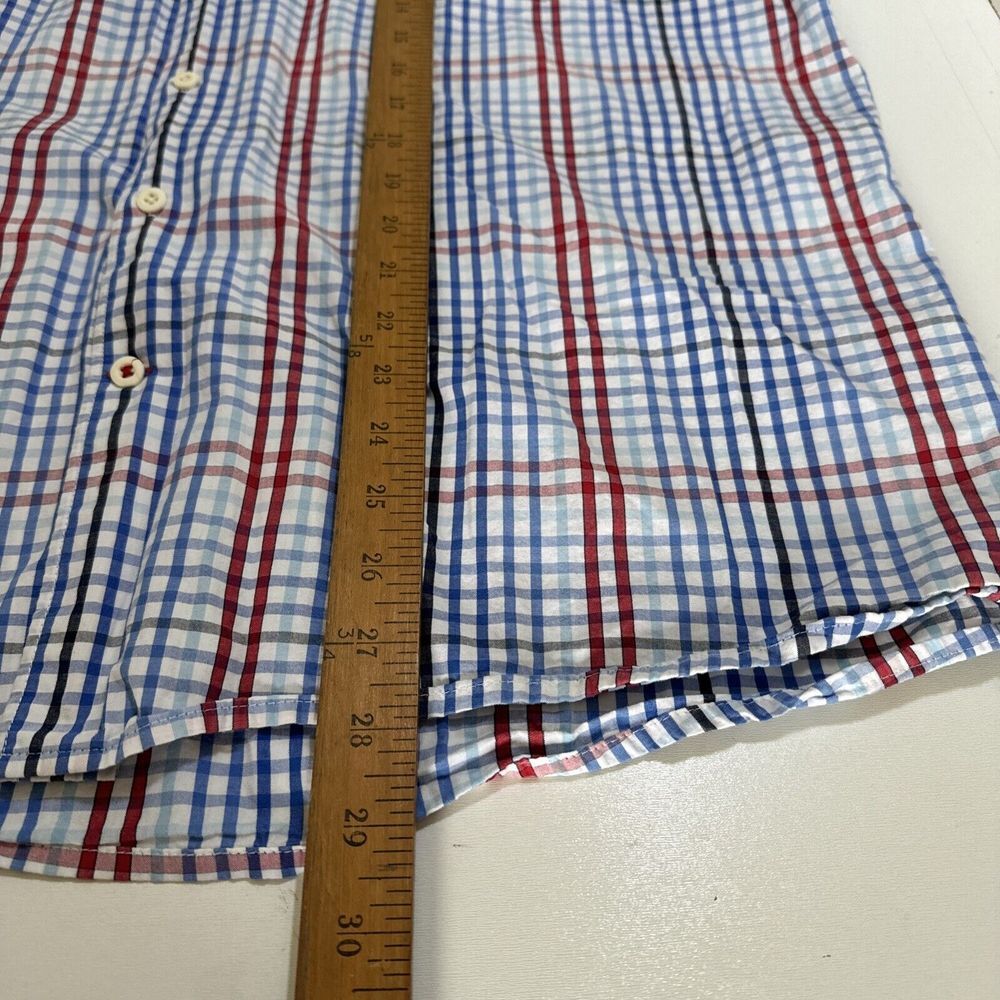 Izod Red Blue White Slim Fit XL Casual Button Down Pocket Shirt Large‎ - Picture 4 of 6
